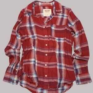 Mossimo Womens Red & Blue Plaid Button-Up Shirt S